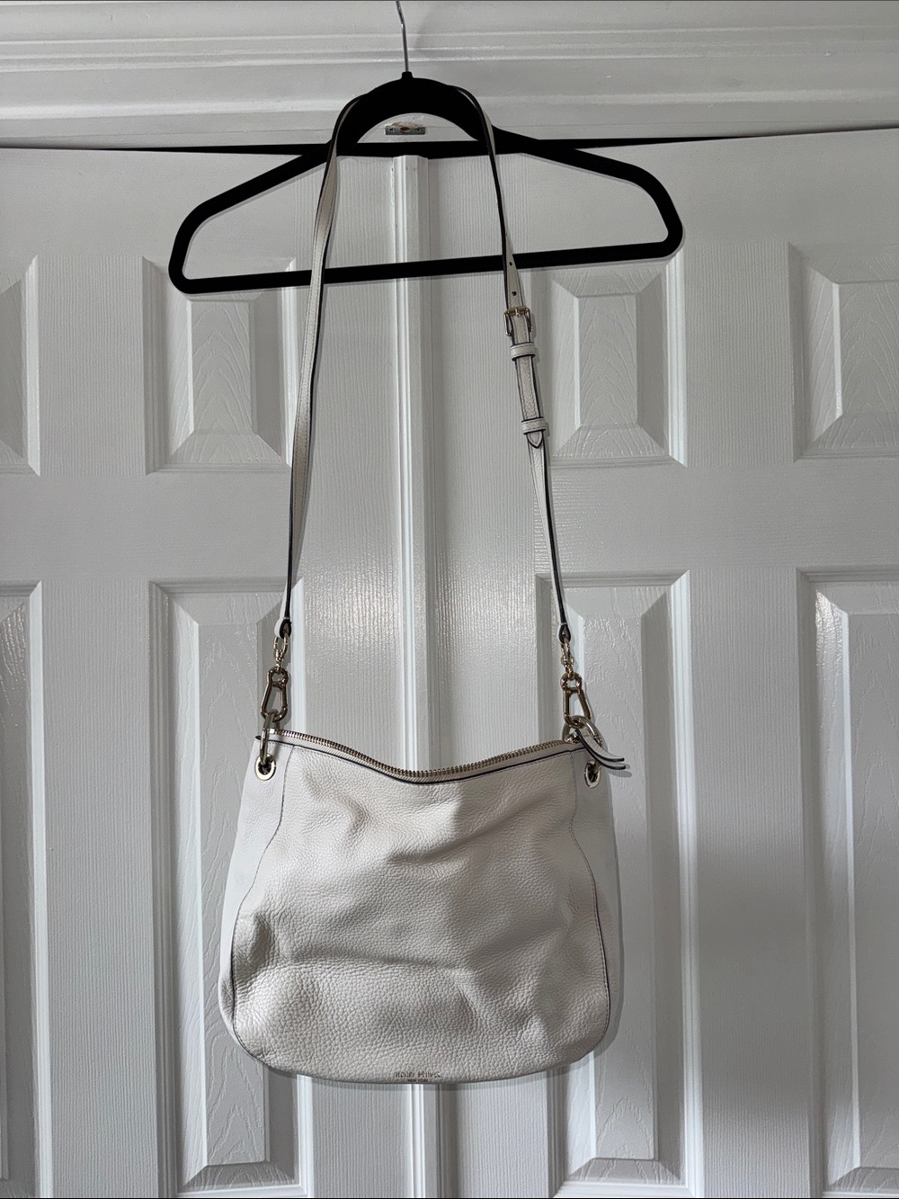 henri bendel White Pebbled Leather Shoulder Bag with Gold Hardware